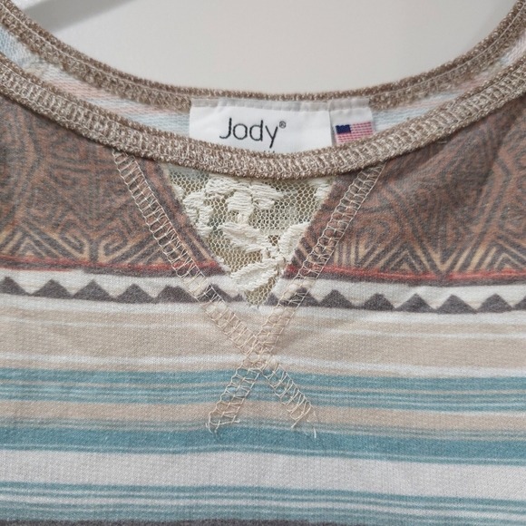 JODY CALI Colorful Native Aztec Striped Long Sleeve, French Terry, Lace, XL - Picture 3 of 16